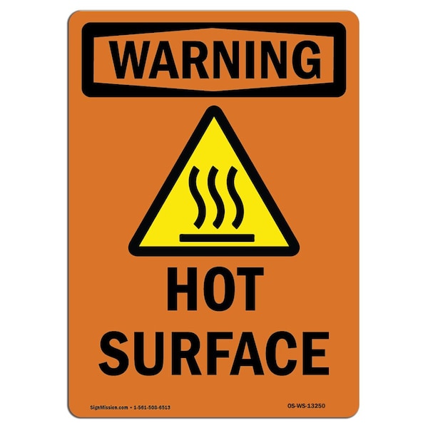 OSHA WARNING Sign, Hot Surface W/ Symbol, 10in X 7in Aluminum, 7" W, 10" H, Portrait